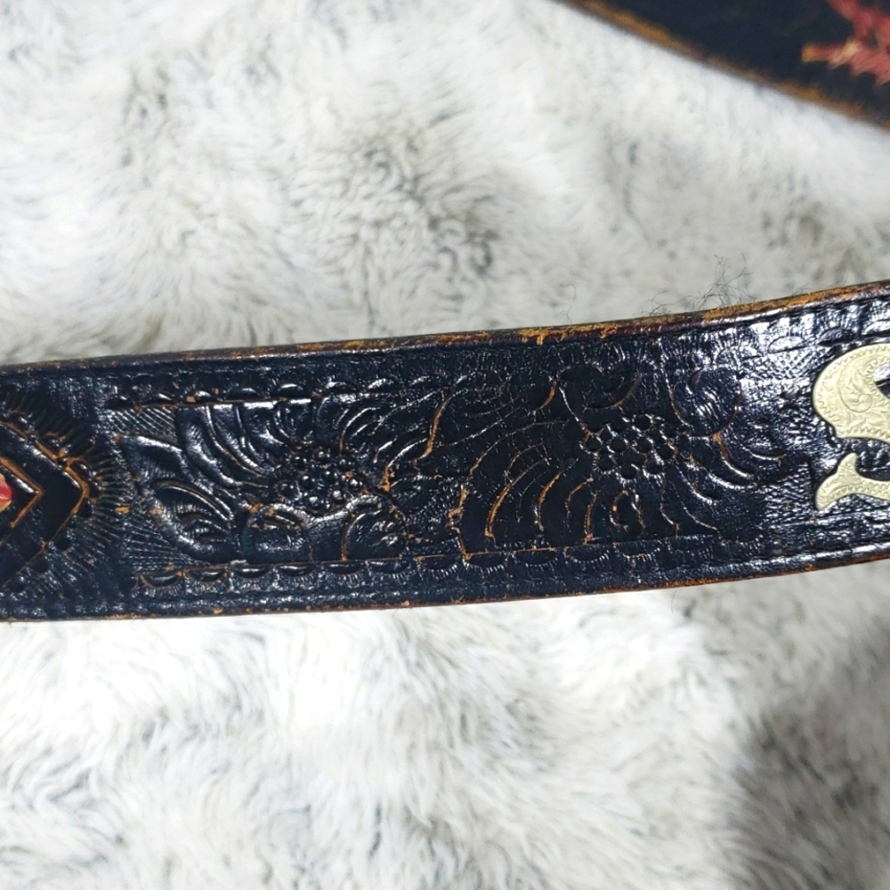 Antique Stephen Handmade Leather, Western Cowboy Black & Brown Men Belt B 508 40 - Picture 5 of 13